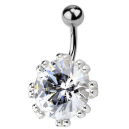 Navel piercing with round clear zircon, giant flower