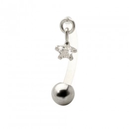 Belly button piercing with PTFE bar, 1.6x12mm with clear mini crystal star