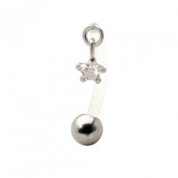 Belly button piercing with PTFE bar, 1.6x12mm with clear mini crystal star