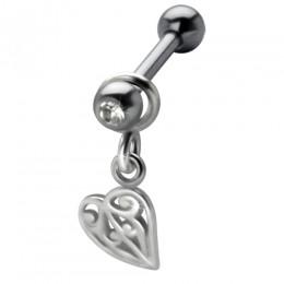 316L steel helix ear piercing 1.2x6mm, HEART pendant, romantic