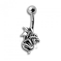 Belly button piercing 1.6x10mm with a dragon design made of 925 sterling silver
