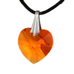 Swarovski crystal heart orange with a cord chain