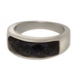 Steel ring with synthetic stone in black