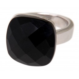 Steel ring with a black synthetic stone in black