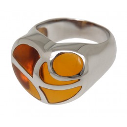 Steel ring with orange colored acrylic areas