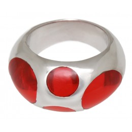 Steel ring with red acrylic colored areas