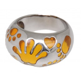 Steel ring with yellow acrylic colored areas 033