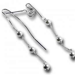Earrings, 3x imi-pearls, 11.5cm long