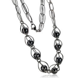 Steel necklace with steel balls in hematite look