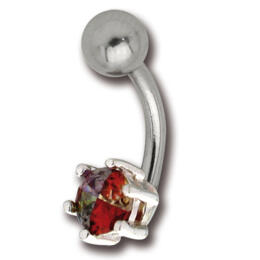 Belly button piercing with a multi-color crystal, 8mm in diameter