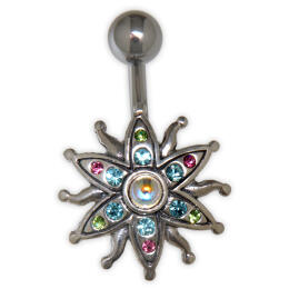 Belly button piercing with Swarovski cabouchon stones, Alien Star