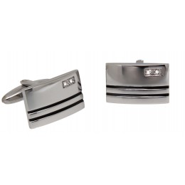 Stainless steel cufflinks rectangular with 2 crystals and 2 black stripes