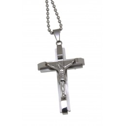 Stainless steel cross pendant with Jesus figure, 47x31mm