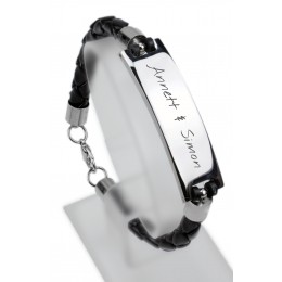 Imitation leather bracelet with steel plate and individual engraving