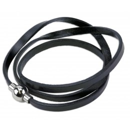 Black leather bracelet with olive-shaped magnetic clasp