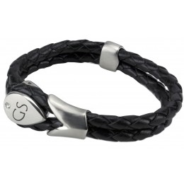 Braided leather bracelet with teardrop clasp and custom engraving