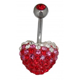 Belly button body jewelry piercing with heart - set with crystals all around