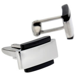 Stainless steel cufflinks, 22x13mm, black background top and bottom