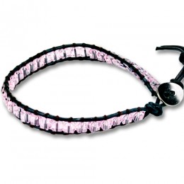 Leather bracelet with pink faceted crystals