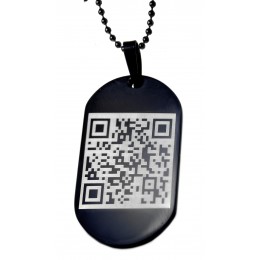 Pendant dog tag 23x38mm made of stainless steel PVD coated black with individual QR code engraved