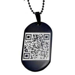 Pendant dog tag 23x38mm made of stainless steel PVD coated black with individual QR code engraved
