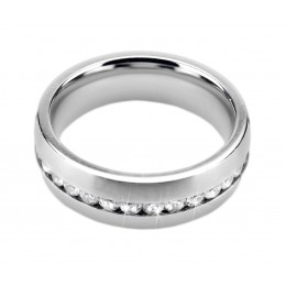 Stainless steel ring ring, 6mm wide, set with crystals all around