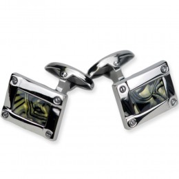 Stainless steel cufflinks rectangular with a mother-of-pearl inlay