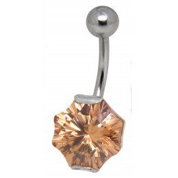Belly button piercing 1.6x10mm with spectacular octagonal zirconia