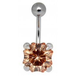 Navel piercing 1.6x10mm with spectacular octagonal zircon set in claws