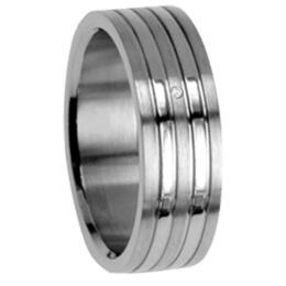 Titanium ring with diamond 4 grooves matte & polished