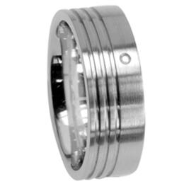 Titanium ring with diamond 3 grooves on the side