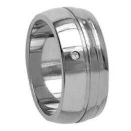 Titanium ring with diamond 2 grooves on the side