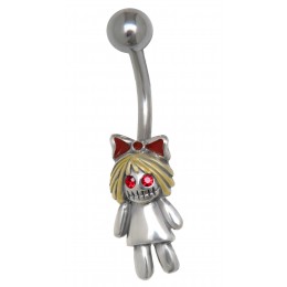 Belly button piercing with a zombie doll with blond hair as a design 1.6x10mm