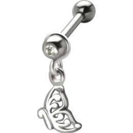 316L steel helix ear piercing 1.2x6mm, BUTTERFLY in flight pendant