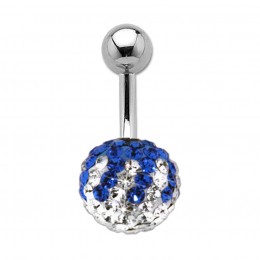 Belly button piercing with many blue and white crystals in an epoxy mass in 1.6x6mm / 1.6x8mm / 1.6x10mm / 1.6x12mm / 1.6x14mm 