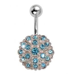 Belly button piercing with surgical steel bar, 925 sterling silver motif and many crystal stones - GOOD OLD TIMES
