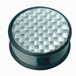 Black acetal earplug with a black carbon fiber inlay