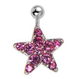 Belly button piercing with surgical steel bar, 925 sterling silver motif and many crystal stones - STARS ALLOVER