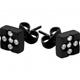 316L Black stud earrings with crystals in a cross shape in a square