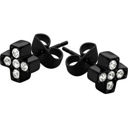 316L Black Stud Earrings with Cross Shaped Crystals