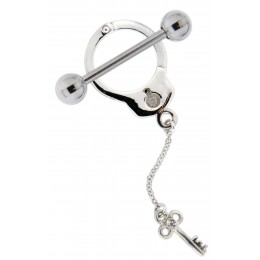 Nipple piercing sign made of 925 sterling silver. Handcuff design with small key