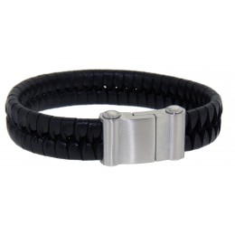 Black leather bracelet with magnetic clasp