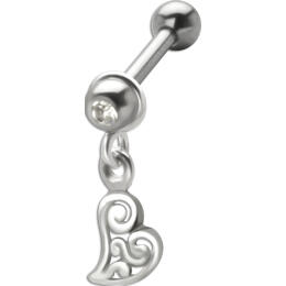 316L steel helix ear piercing 1.2x6mm, HEART pendant, playful