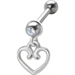 316L steel helix ear piercing 1.2x6mm, HEART pendant ornament