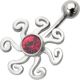 Belly button piercing with crazy sun