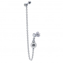 316L Helix ear piercing 1.2x6mm with silver chain and stud with pearl