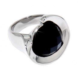 SPECIAL OFFER Brilliantly polished ring in stainless steel with black faceted stone in black