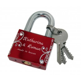 Love lock 50mm with crystals and individual engraving