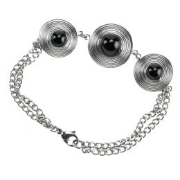 Bracelet with black agate balls in delicate steel spirals