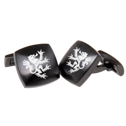 Cufflinks made of matted stainless steel, slightly curved with engraving, black or Steel